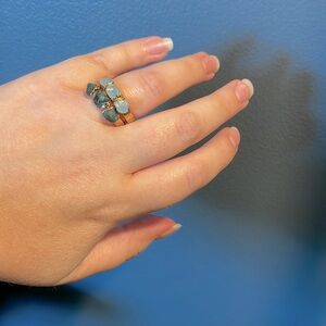 Raw Aquamarine and Raw Emerald Stacking Rings size 8